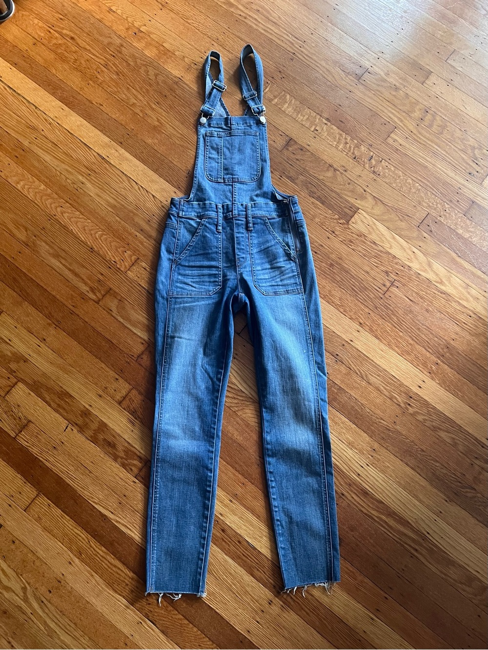 Madewell Skinny Denim Overalls - XS - Blue Wash Raw Hem